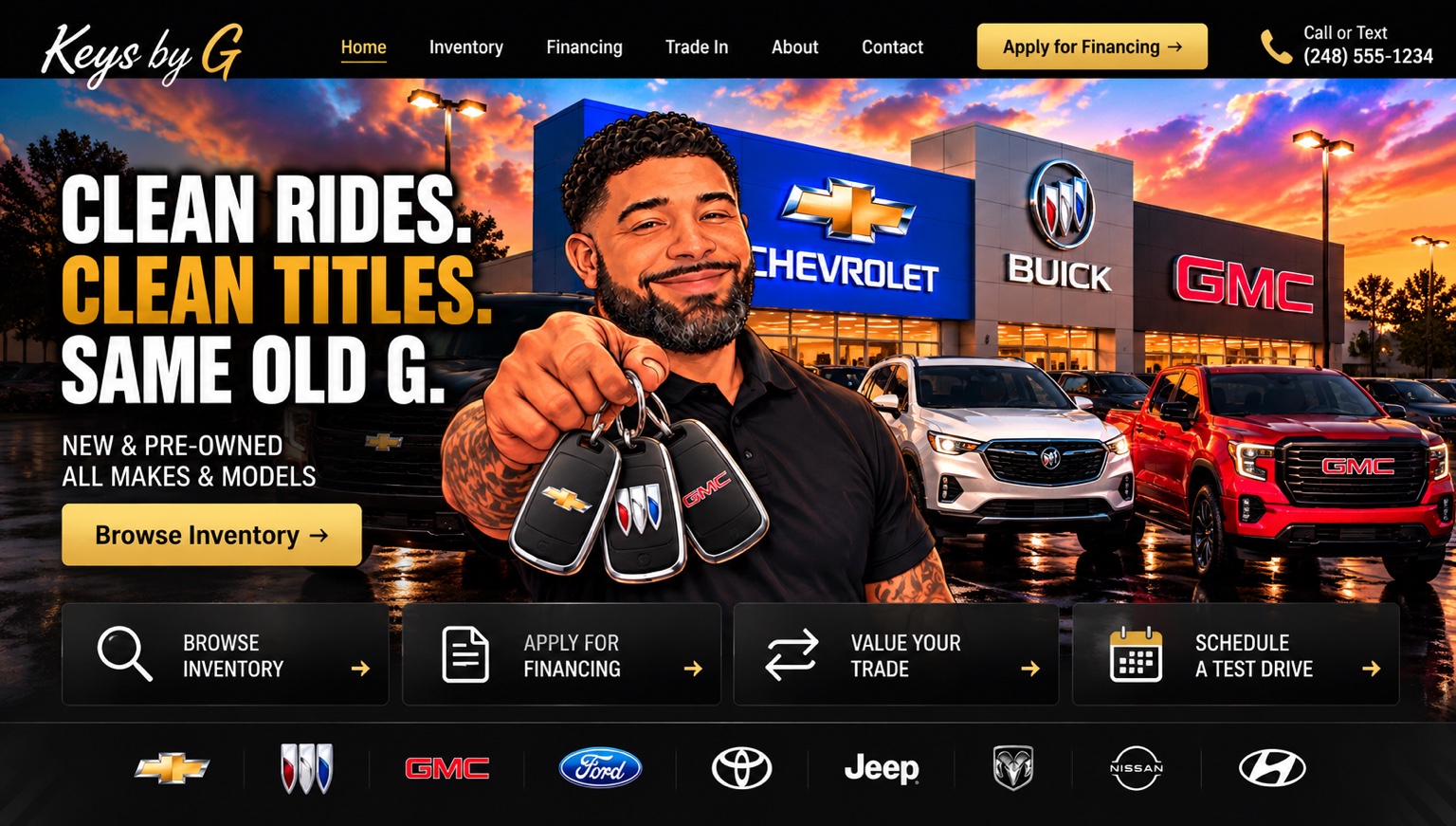 Original Keys by G dealership banner with G handing keys to the visitor